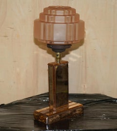 STUNNING ART DECO CIRCA 1930'S PEACH GLASS TABLE LAMP WITH MIRRORED PANELs