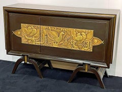 Superbe table console Art Déco, panneau laqué avec colombes, France, années 1940