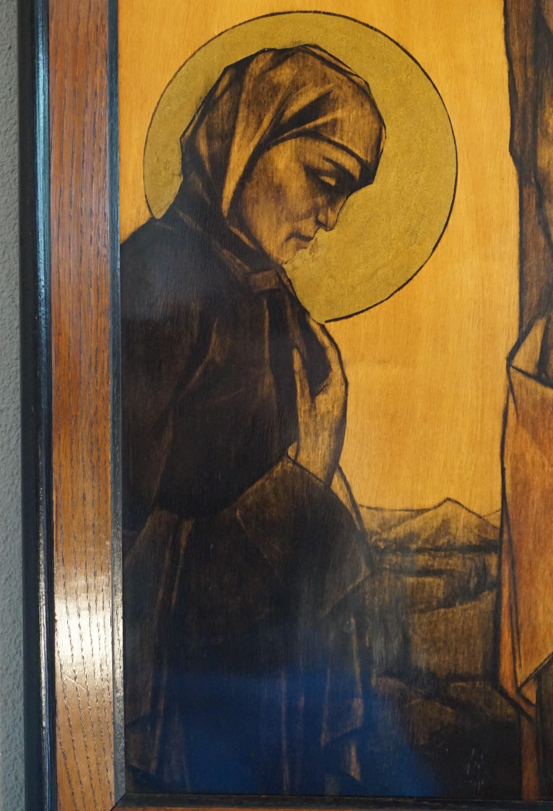 Stunning Art Deco Drawing or Painting of Christ with Mourning Mary & Saint John In Excellent Condition In Lisse, NL