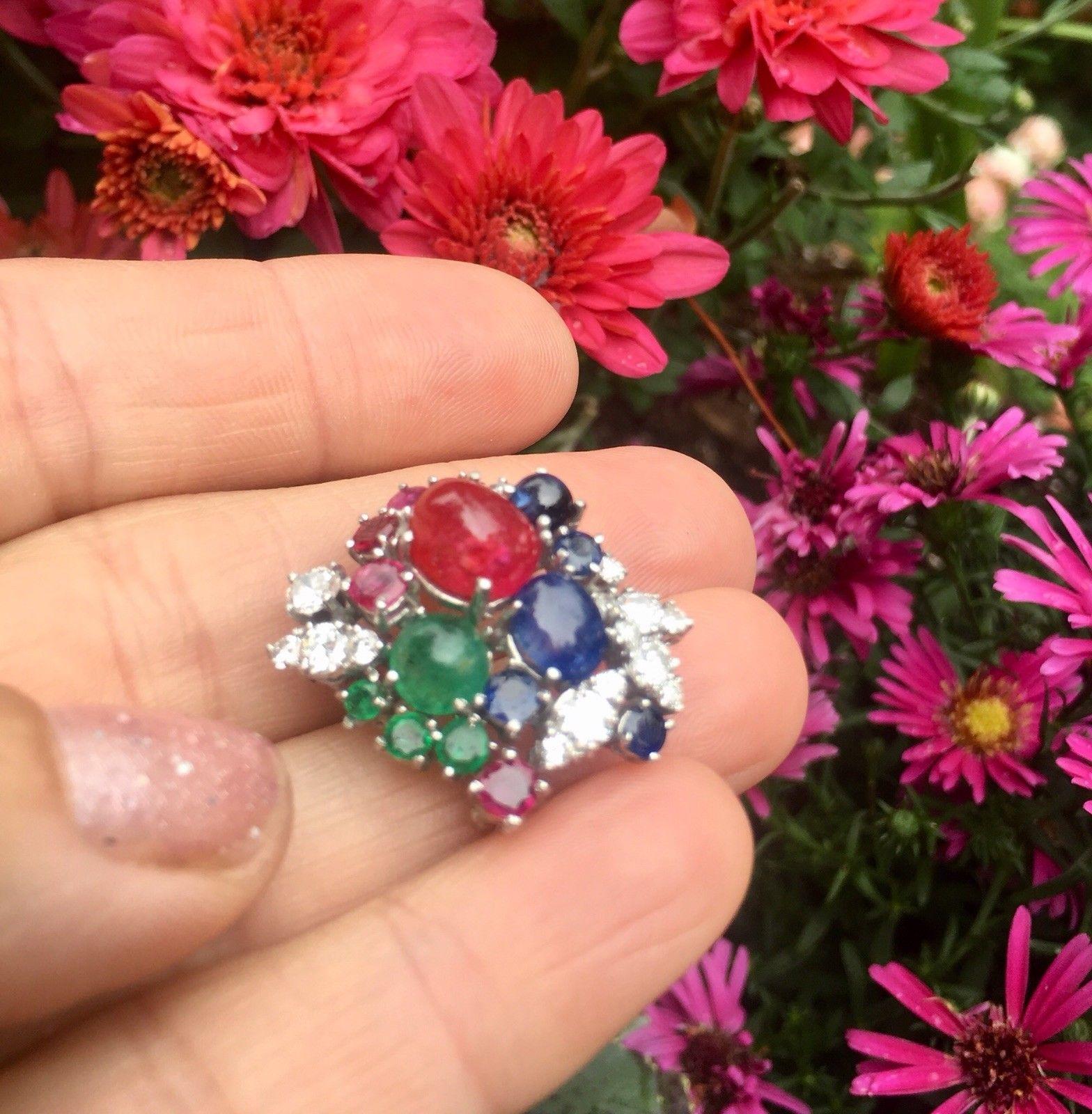 Round Cut Stunning Art Deco G/Vs Diamond Sapphire Ruby Emerald Brooch Pin Necklace Pendant
