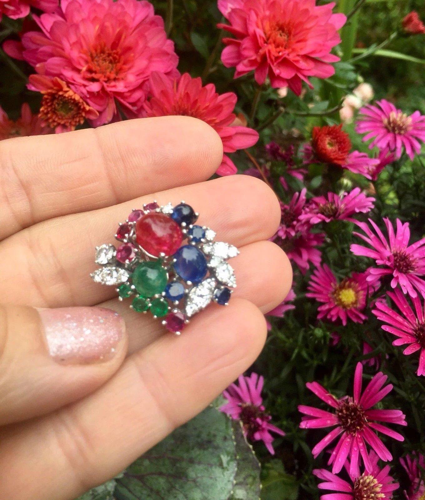 Women's Stunning Art Deco G/Vs Diamond Sapphire Ruby Emerald Brooch Pin Necklace Pendant