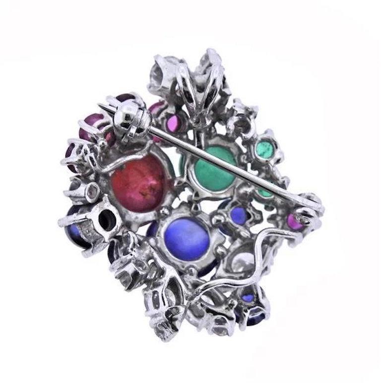 Stunning Art Deco G/Vs Diamond Sapphire Ruby Emerald Brooch Pin Necklace Pendant 2
