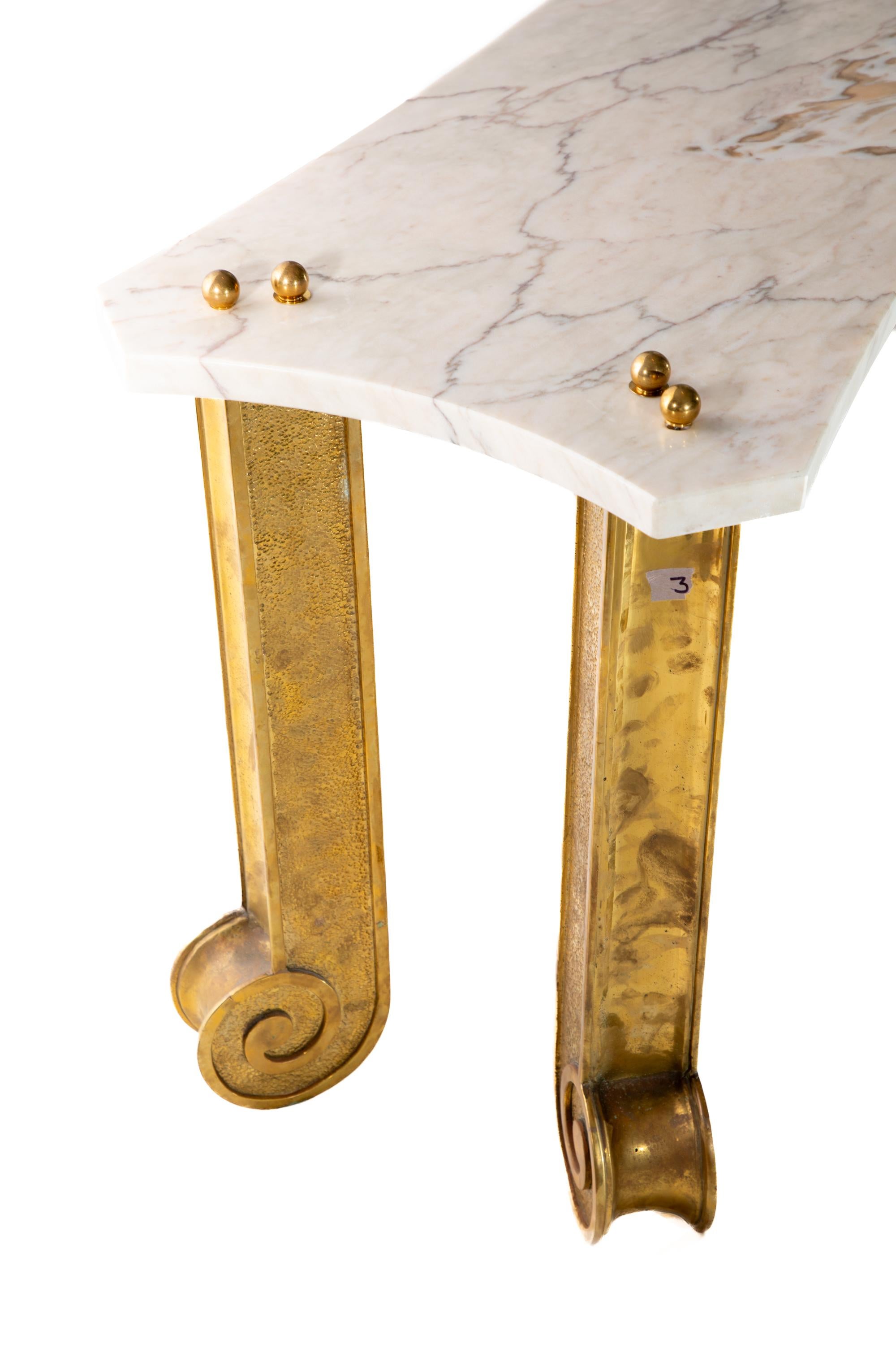 Art Deco style bronze console table with marble top