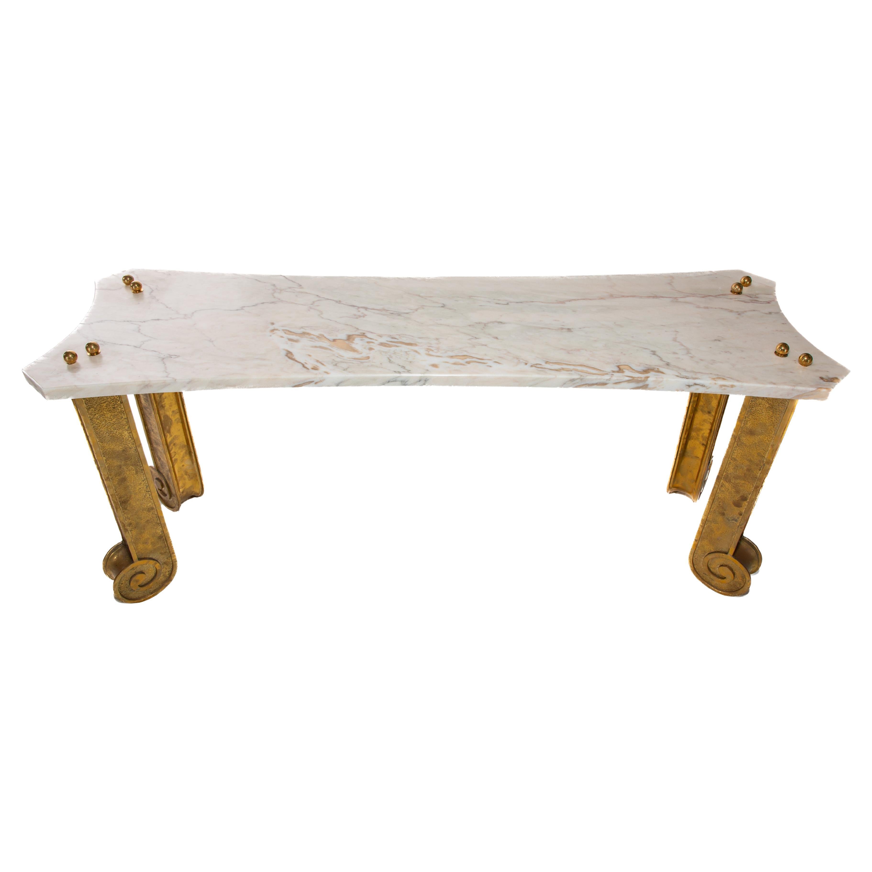 Stunning Art Deco Gilt Bronze Console Table with Marble Top For Sale