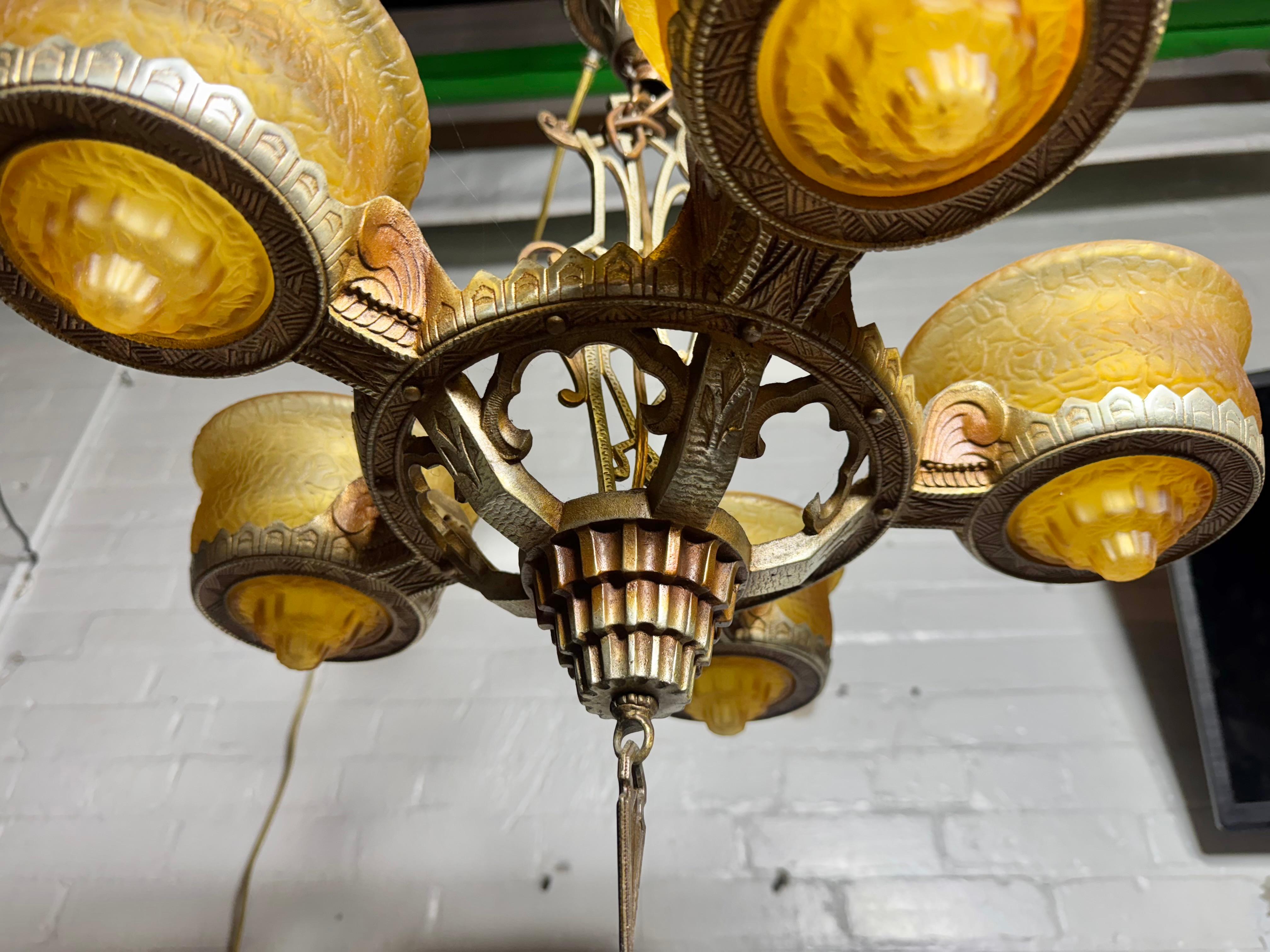 Art Déco Stupendo lampadario a sospensione in vetro e metallo Art Deco Havanna in vendita