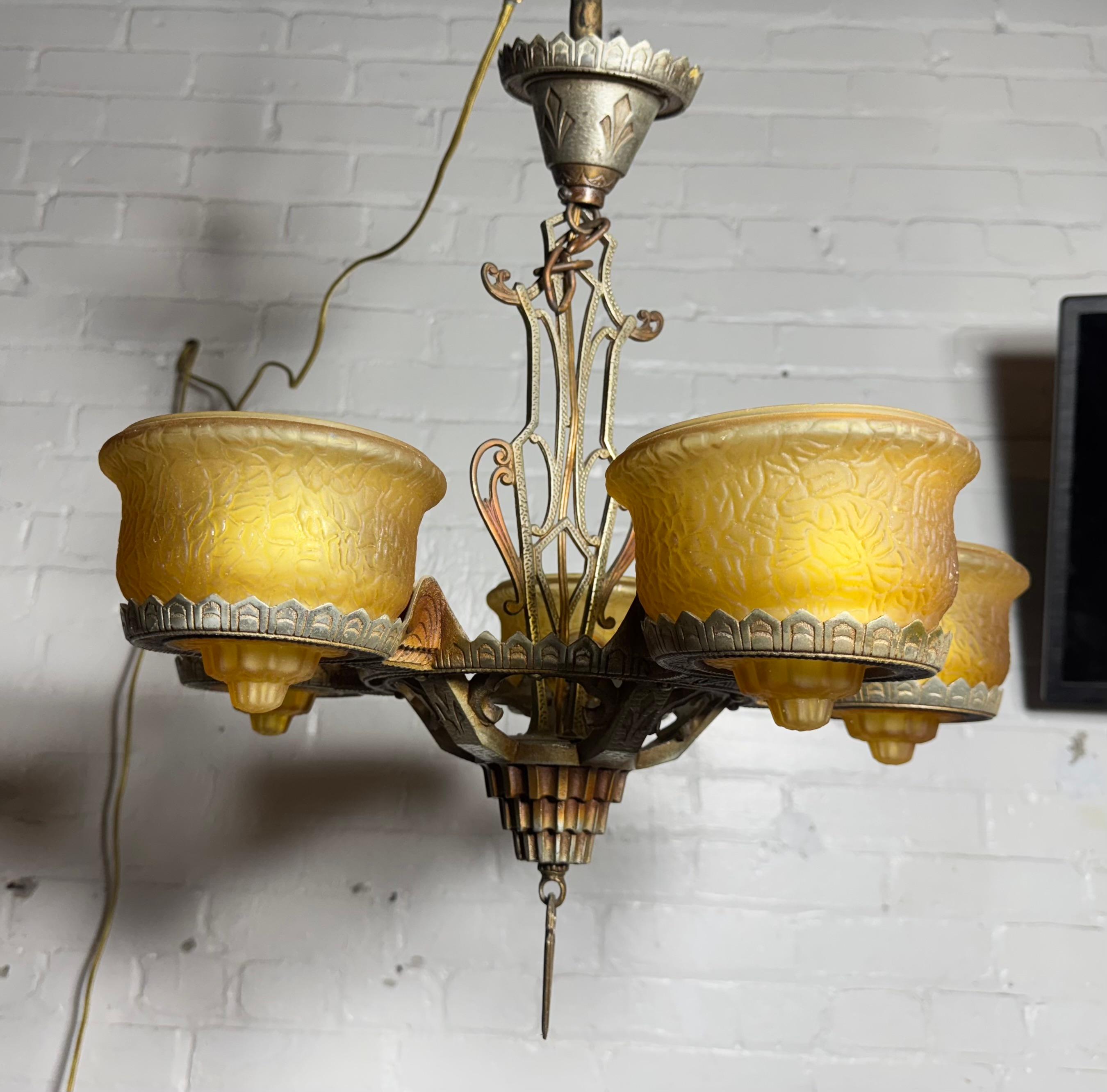 Americano Stupendo lampadario a sospensione in vetro e metallo Art Deco Havanna in vendita