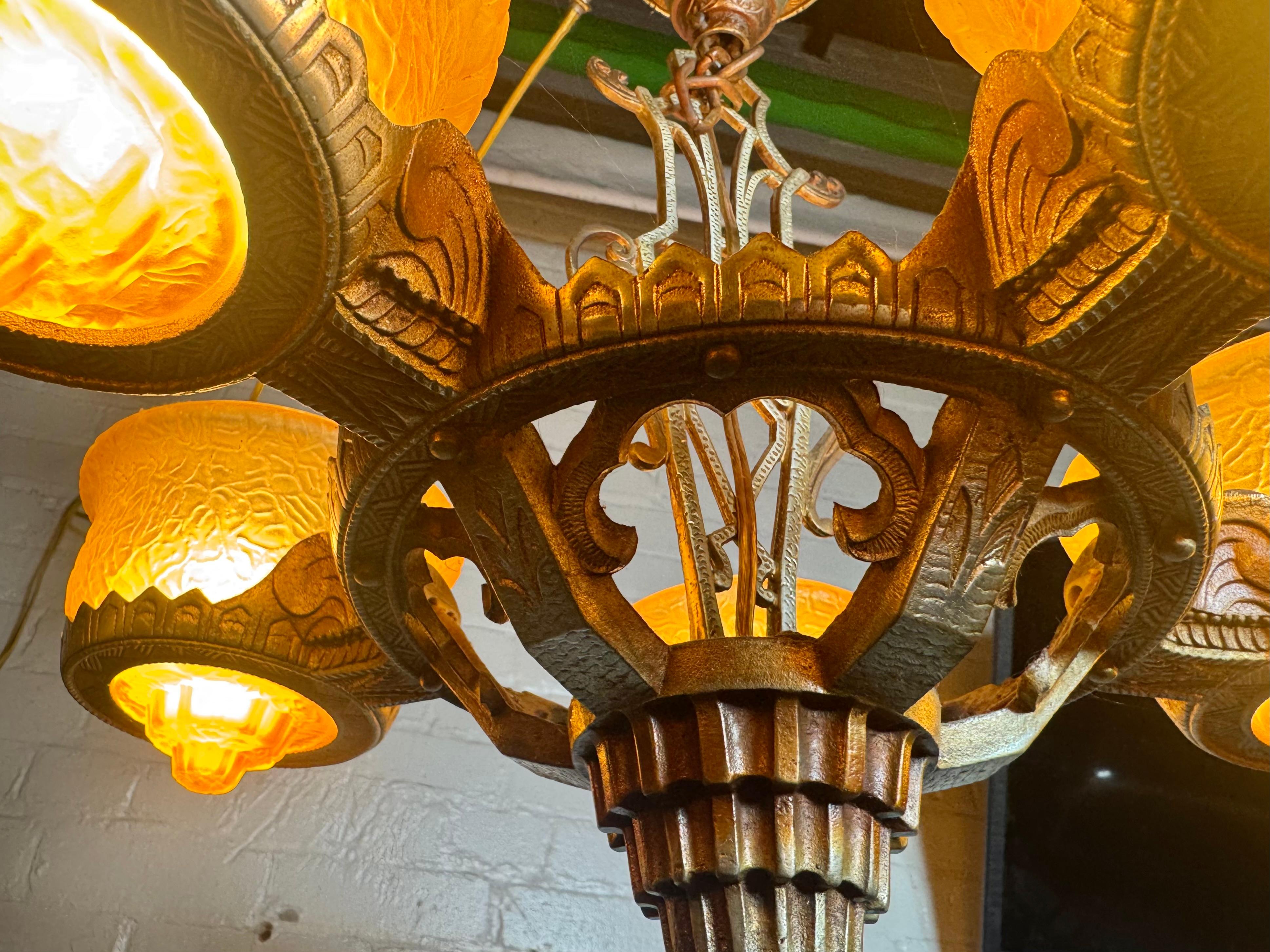 Brunito Stupendo lampadario a sospensione in vetro e metallo Art Deco Havanna in vendita