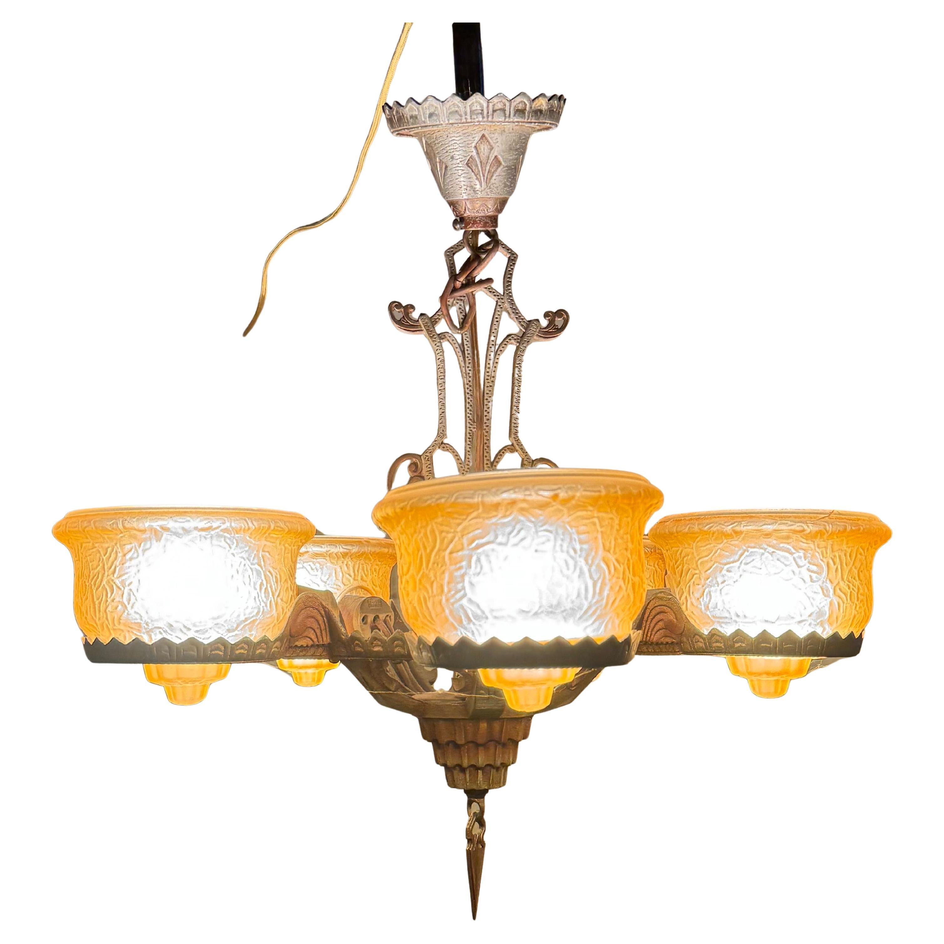 Stupendo lampadario a sospensione in vetro e metallo Art Deco Havanna in vendita