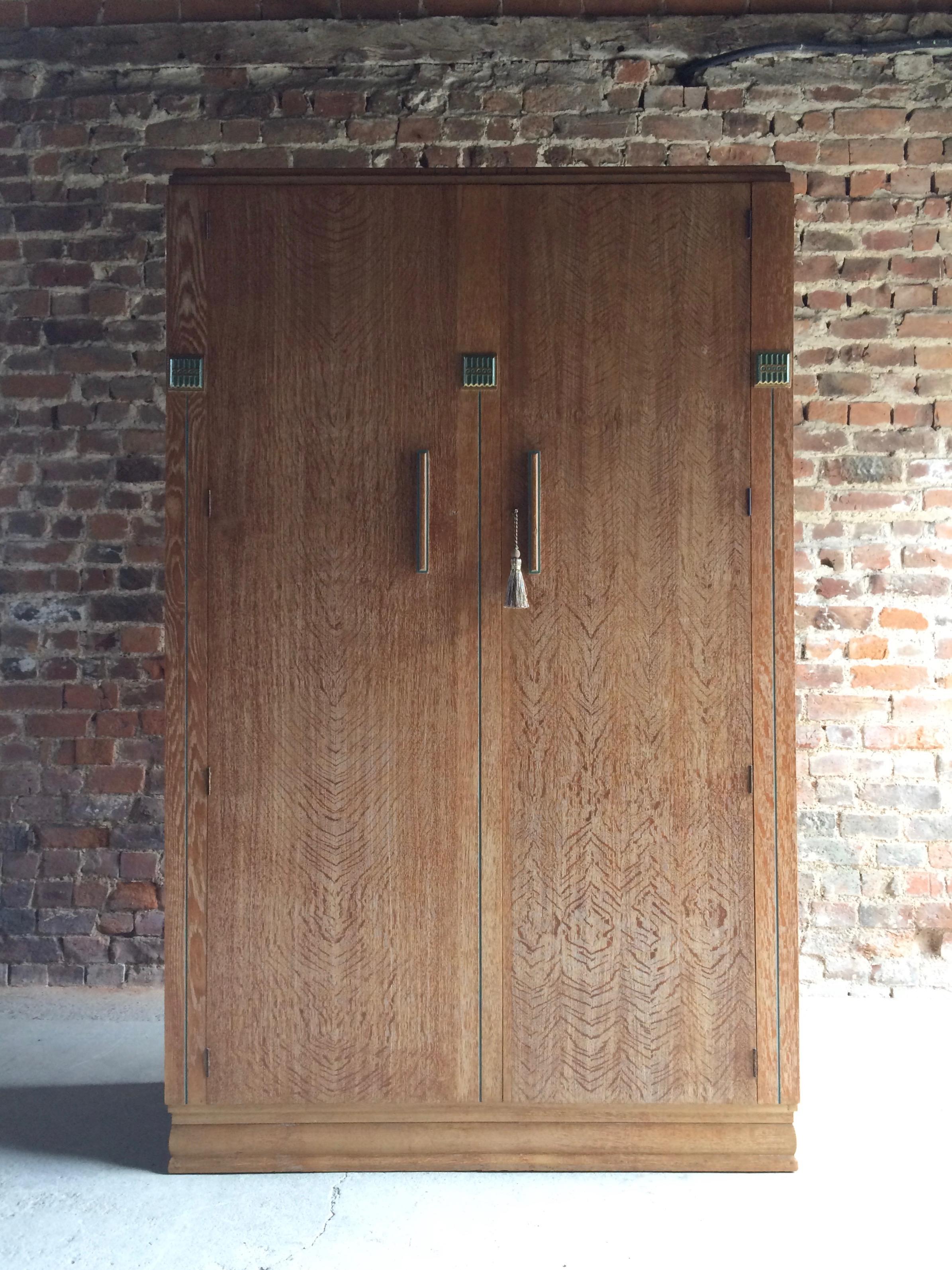 Stunning Art Deco Heals Style Limed Oak Wardrobe Two Door Compactum, circa 1930s 5