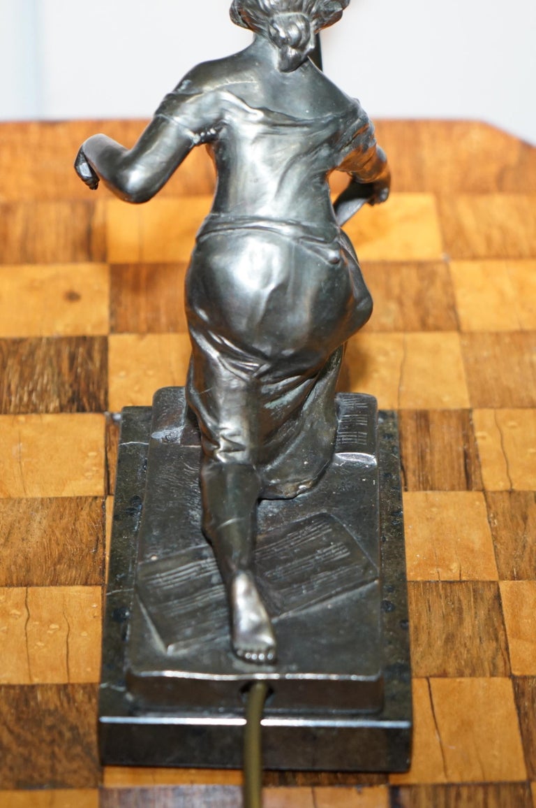 Stunning Art Deco Marble and Bronze Statue Articulated Shade Table Lamp ...