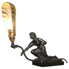 Stunning Art Deco Marble & Bronze Statue Articulated Shade Table Lamp Wall Light