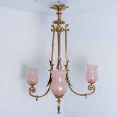Atemberaubender Art-Déco-Kronleuchter aus rosa Glas und Messing, 1930