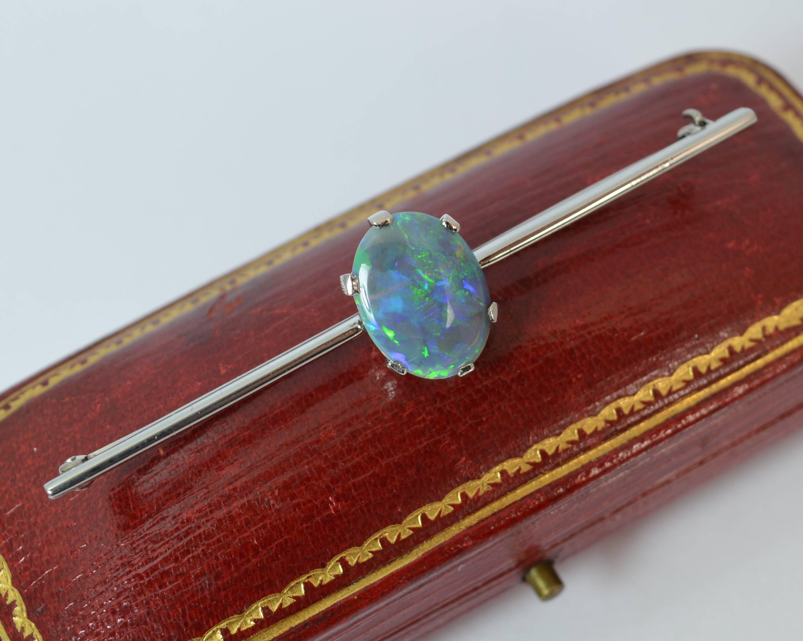 Stunning Art Deco Platinum and Black Opal Bar Brooch 6