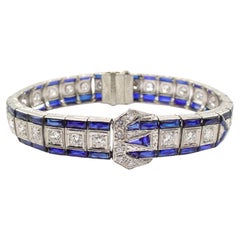 Stunning Art Deco Platinum 2.88 ct. Diamond Sapphire Buckle Strap Bracelet--Smal