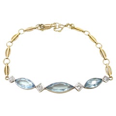 Bracelet édouardien à maillons en or recouvert de platine avec aigue-marine et diamants