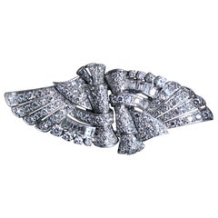 Stunning Art Deco Platinum Double Clip Wings Brooch, 6.64 Carat