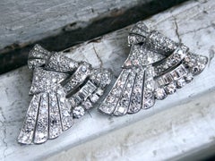 Stunning Art Deco Platinum Double Clip Wings Brooch, 6.64 Carat