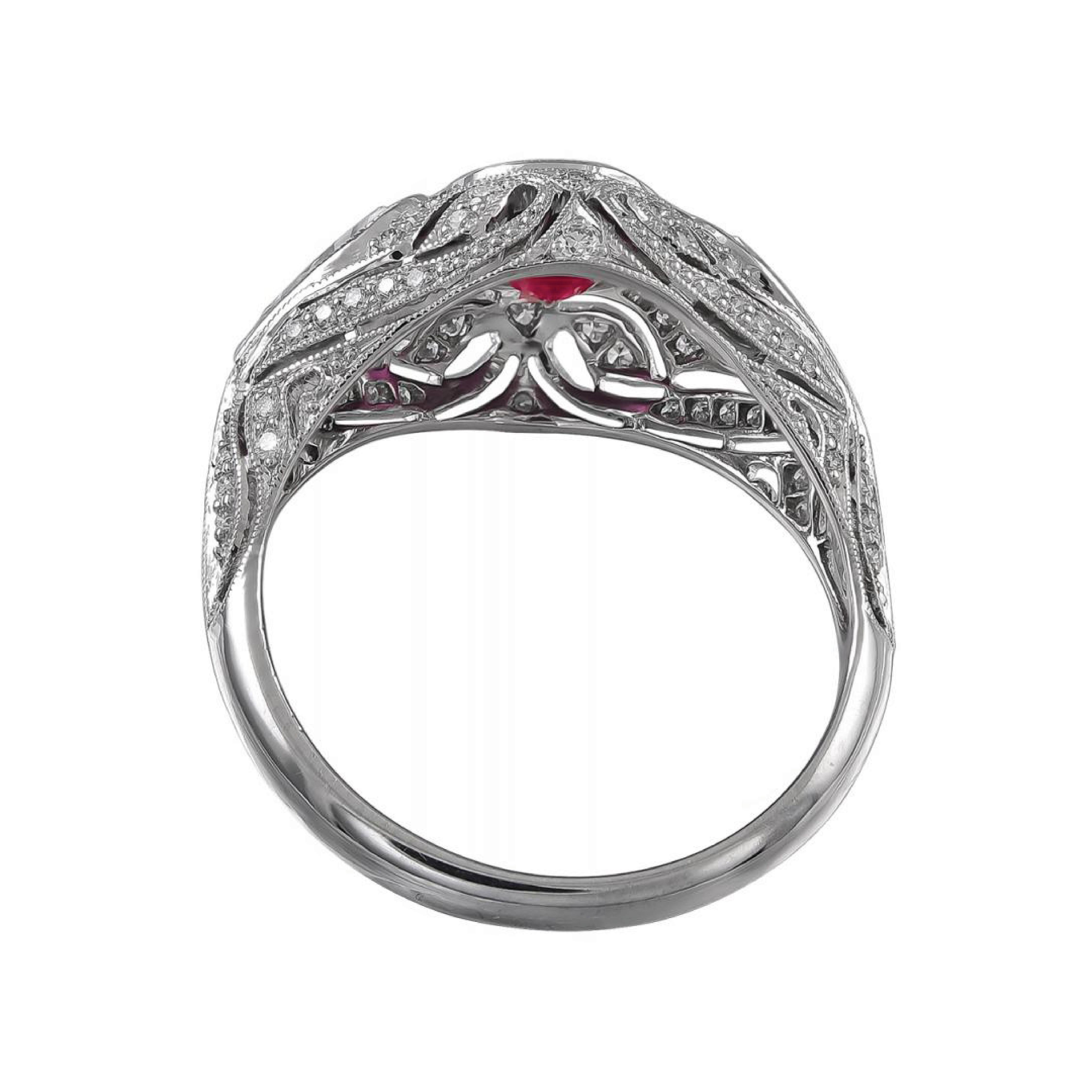 Pear Cut Sophia D, 0.23 Carat Art Deco Style Ruby Ring Set in Platinum For Sale