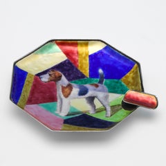 Stunning art deco sterling silver and enamel match box cover & ash tray - 1928