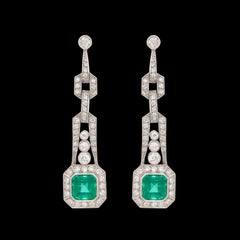 Splendidi orecchini di smeraldo e diamanti in stile Art Deco