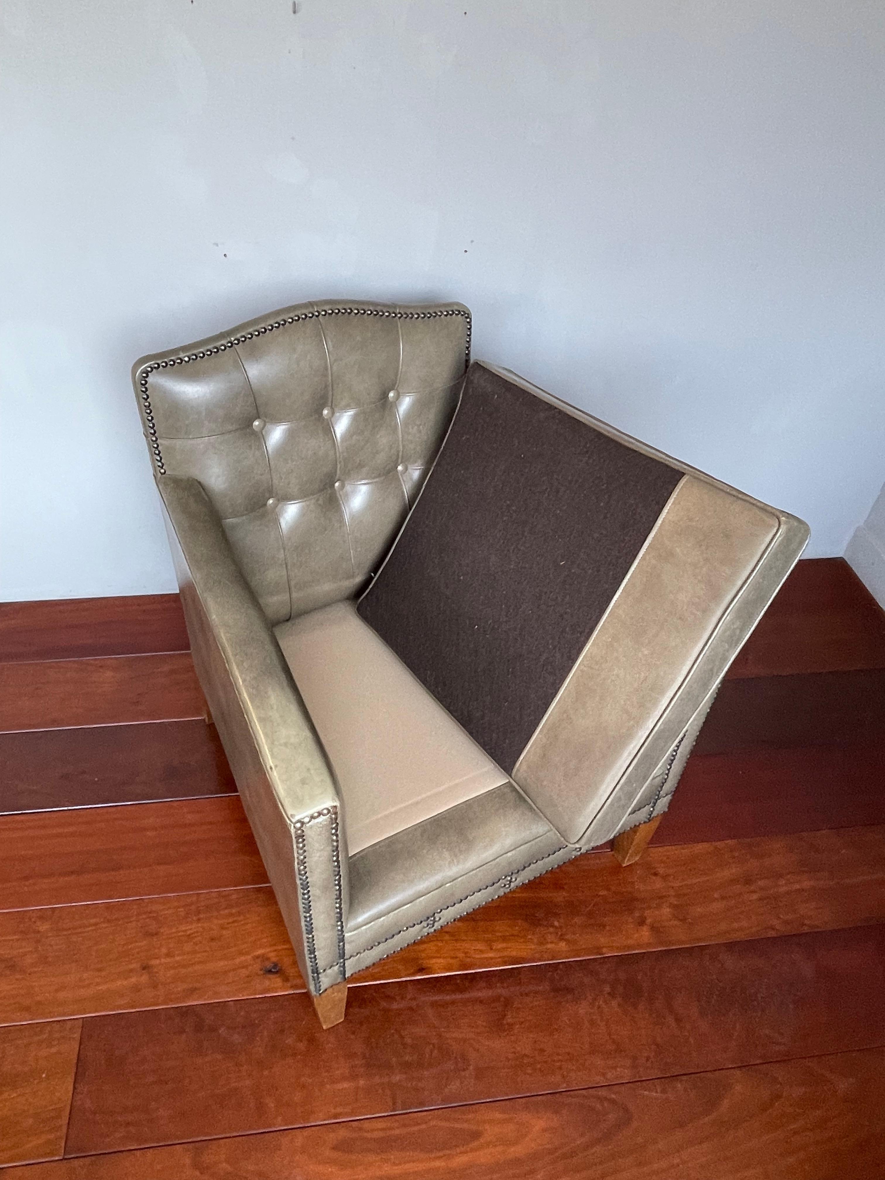 Superbe fauteuil pour dames de style Art Déco Fauteuil club avec. Cuir gris et clous en laiton en vente 7