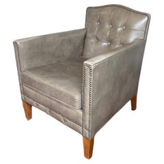 Retro Stunning Art Deco Style Ladies Armchair Club Chair w. Grey Leather & Brass Nails