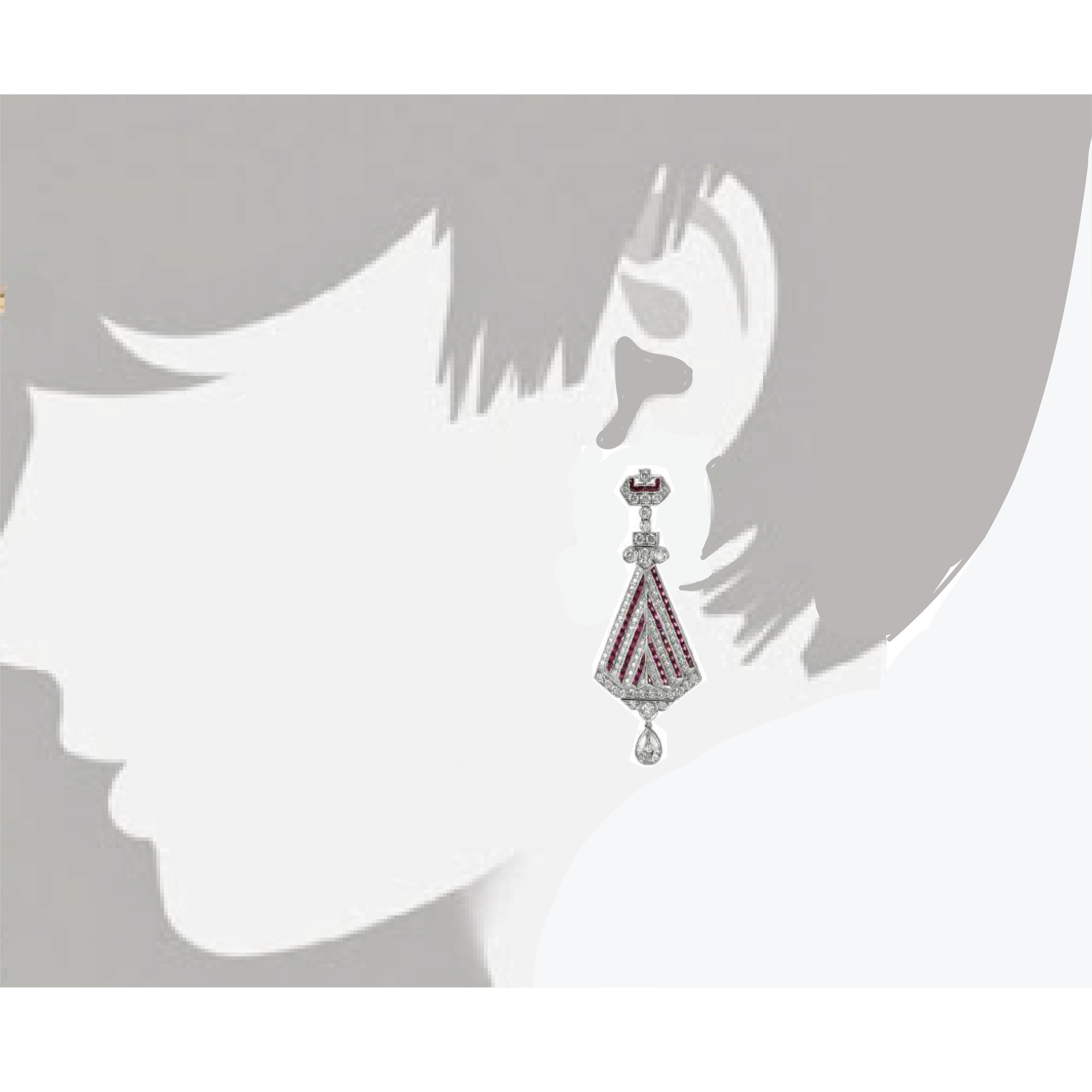 Boucles d'oreilles en platine de style Art déco Sophia D. avec rubis de 2,20 carats Neuf - En vente à New York, NY