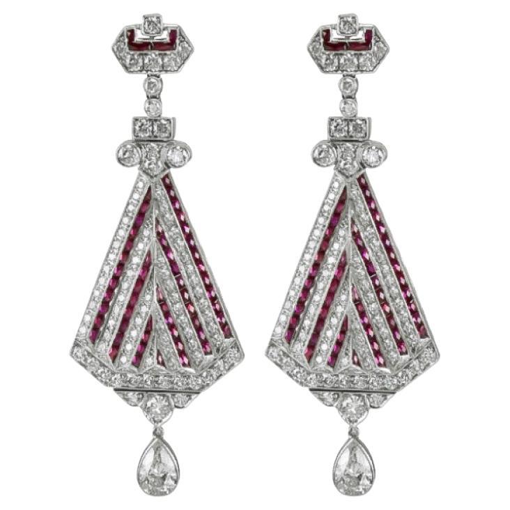 Sophia D. Art Deco Style 2.20 Carats of Rubies and Diamond Platinum Earrings For Sale