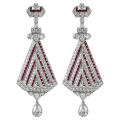 Boucles d'oreilles en platine de style Art déco Sophia D. avec rubis de 2,20 carats