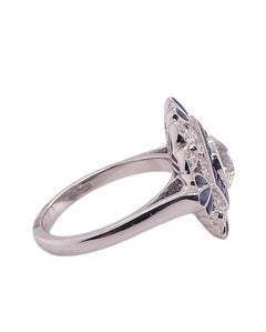 Blue Sapphire and Diamond Art Deco Style Platinum Ring by Sophia D.