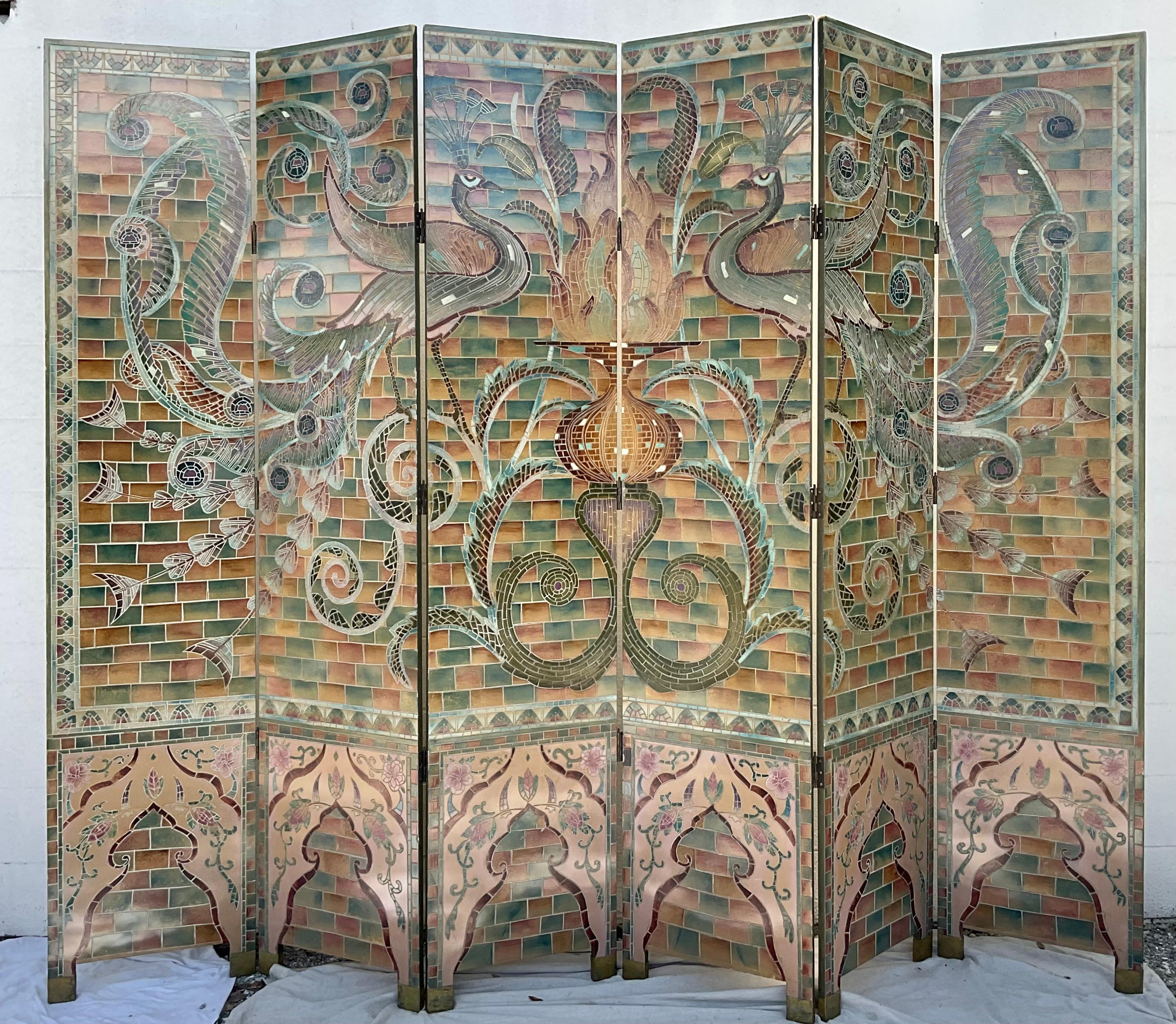 French Stunning Art Deco Style Six Panel Screen For Sale