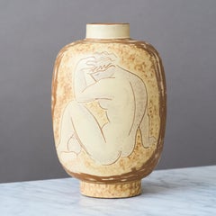 Splendido vaso Art Deco di Vicke Lindstrand. Upsala Ekeby, Svezia, anni '40.