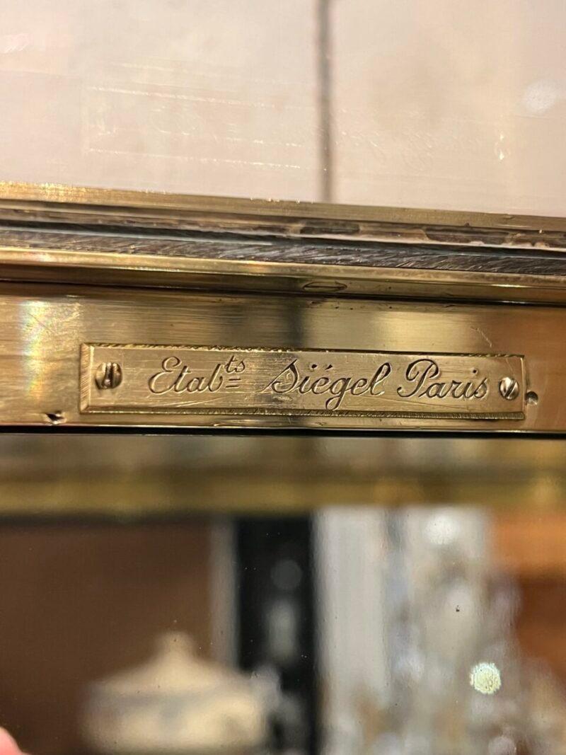 Bella vetrinetta in ottone del 1900 circa in Francia, in classico stile Art Nouveau, come testimoniano le graziose mensole in ottone.

Dotata di un'ampia porta in vetro con chiusura a chiave, 2 ripiani in vetro regolabili e vetro a specchio sul