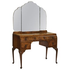 Stunning Art Deco Walnut Dressing Table Cabriolet Legs Part of Bedroom Suite