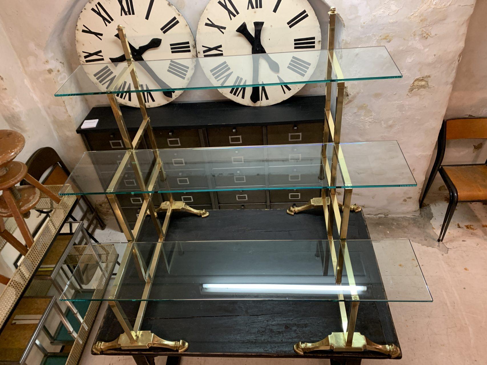 Stunning Art Nouveau Brass and Glass Staggered Shelving Unit-French For Sale 6