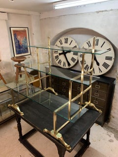 Stunning Art Nouveau Brass and Glass Staggered Shelving Unit-French