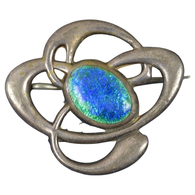 Stunning Art Nouveau Edwardian Sterling Silver and Enamel Brooch For