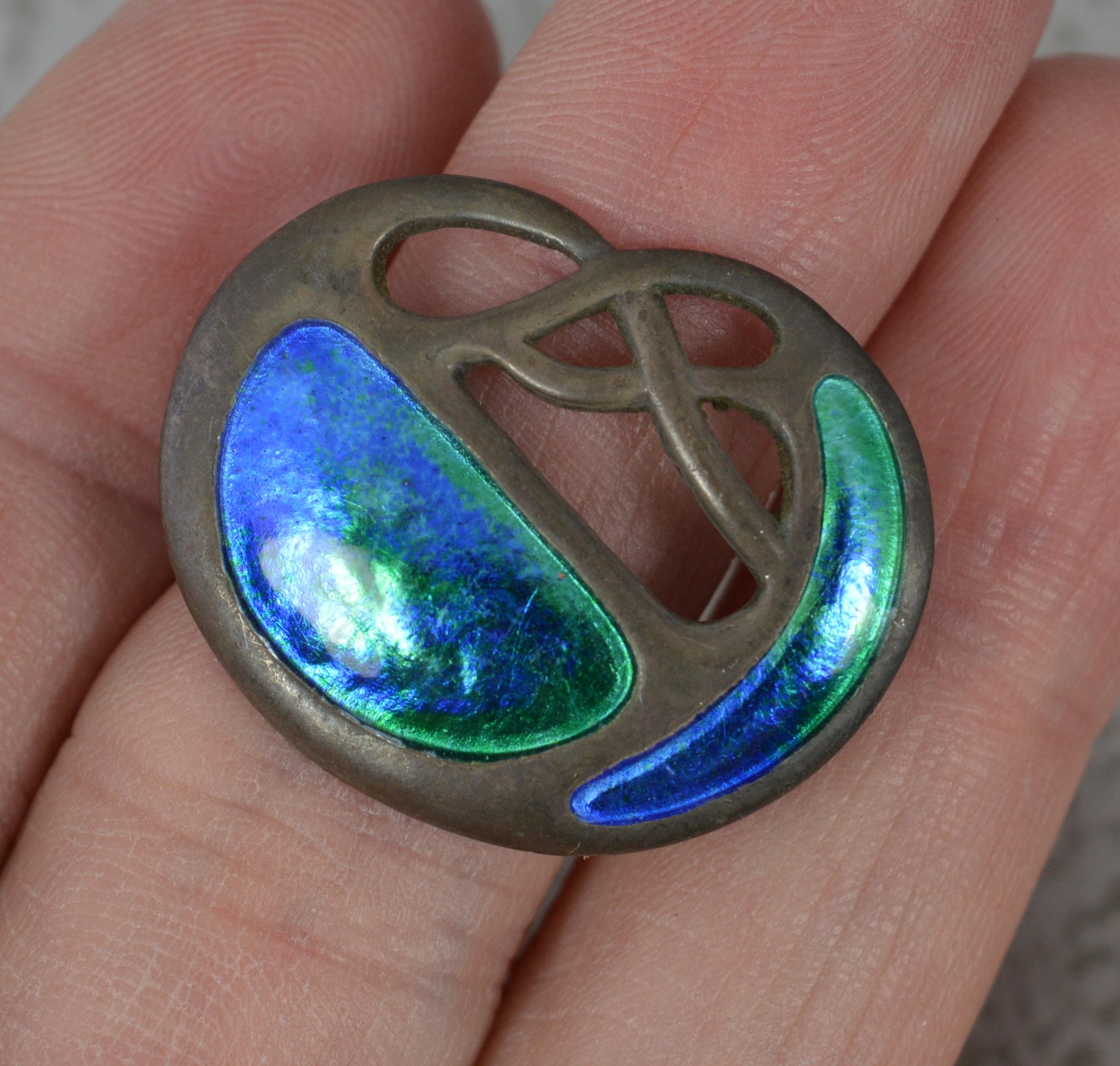 Women's Stunning Art Nouveau Edwardian Sterling Silver and Enamel Charles Horner Brooch For Sale