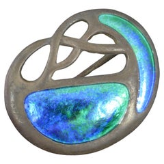 Stunning Art Nouveau Edwardian Sterling Silver and Enamel Charles Horner Brooch