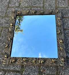 One of a Kind Art Nouveau Bronze Wall Mirror with Stylish Floral Design Frame