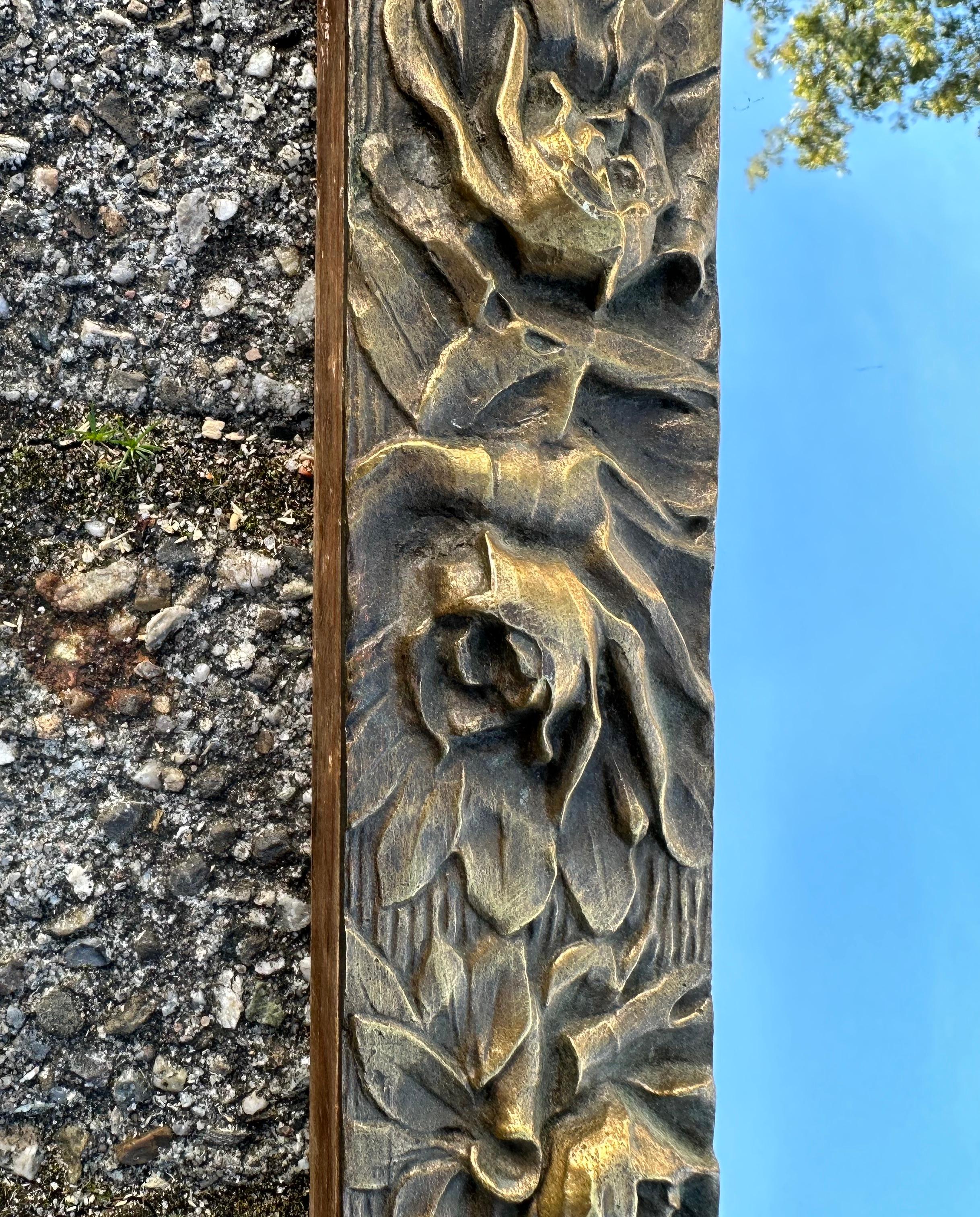Hand-Crafted One of a Kind Art Nouveau Bronze Wall Mirror with Stylish Floral Design Frame For Sale
