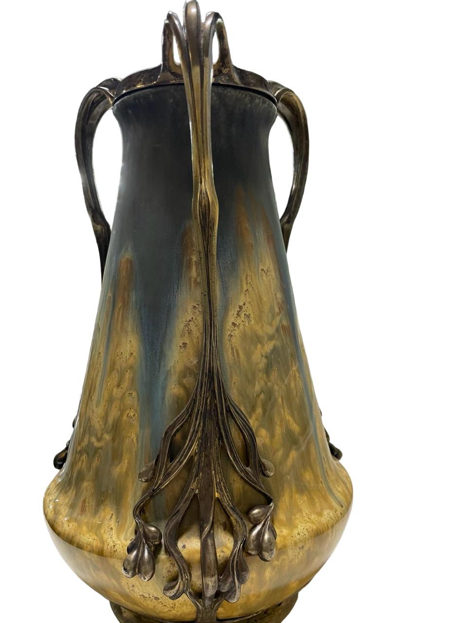 STUNNING Art Nouveau ORIVIT Gilt Bronze Mounted Glazed Ceramic VASE 1894 For Sale 4