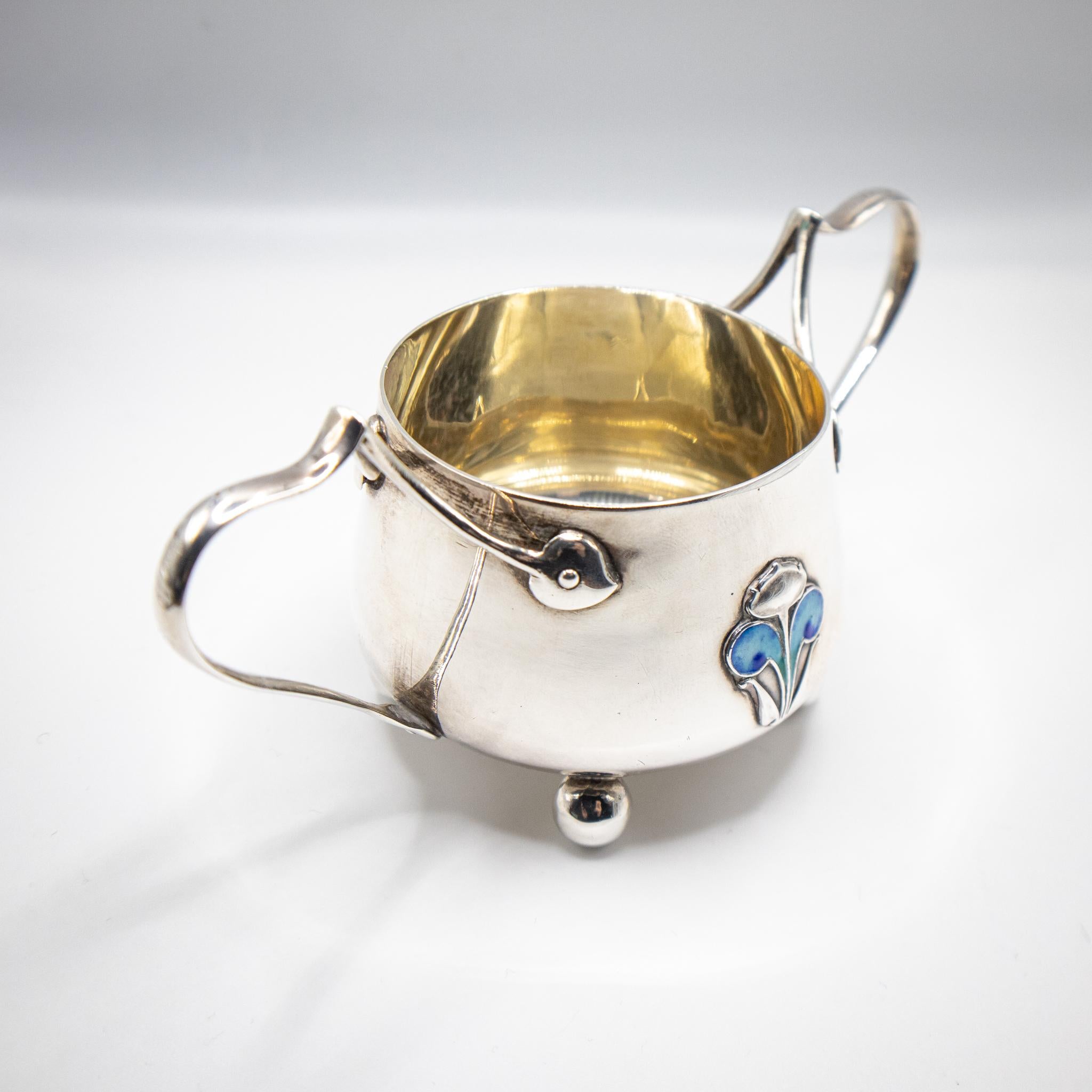 Enameled Stunning Art Nouveau Silver Bachelor Trio For Sale