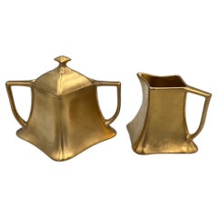 Stunning Art Nouveau Vienna Porcelain Gold Sugar Bowl and Creamer Set