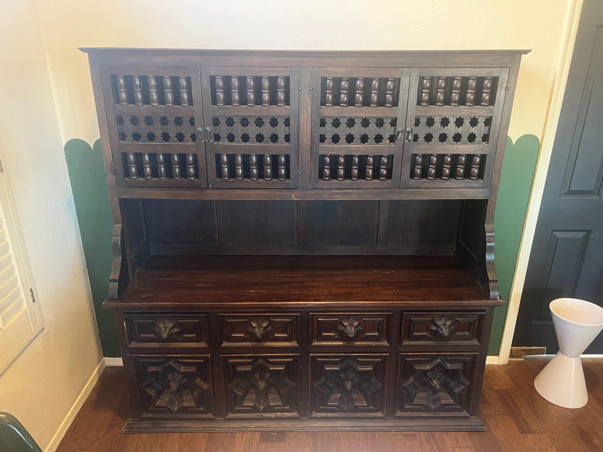 Stunning Artisan Handcrafted by Artes De Mexico Rustic Buffet Cabinet Antique In Good Condition For Sale In Boise, ID