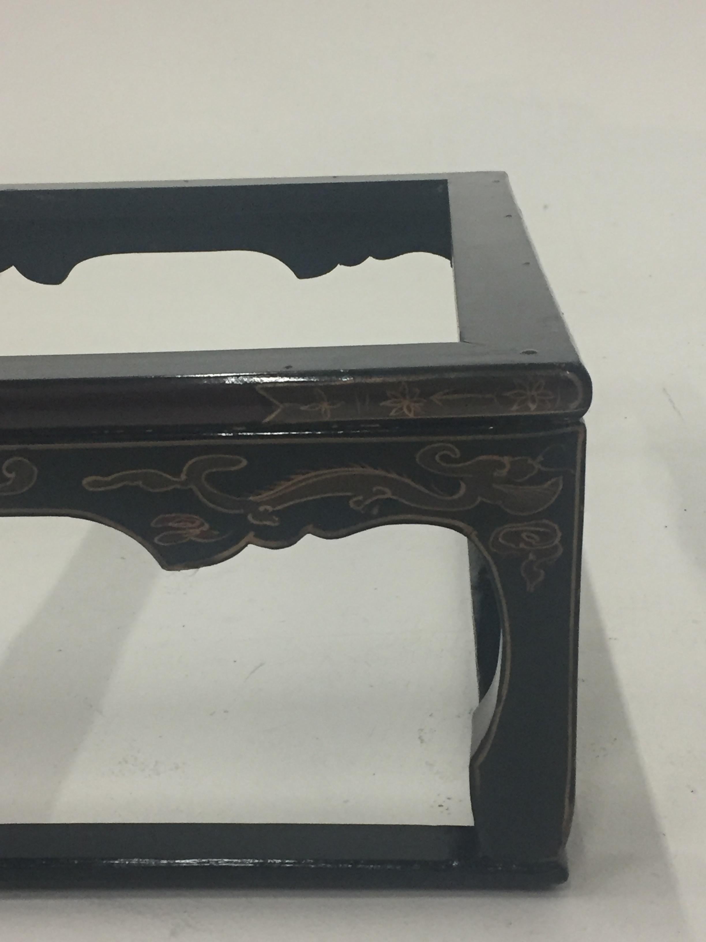 Stunning Asian Black Laquer Box on Custom Stand Coffee Table For Sale 3