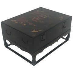 Retro Stunning Asian Black Laquer Box on Custom Stand Coffee Table