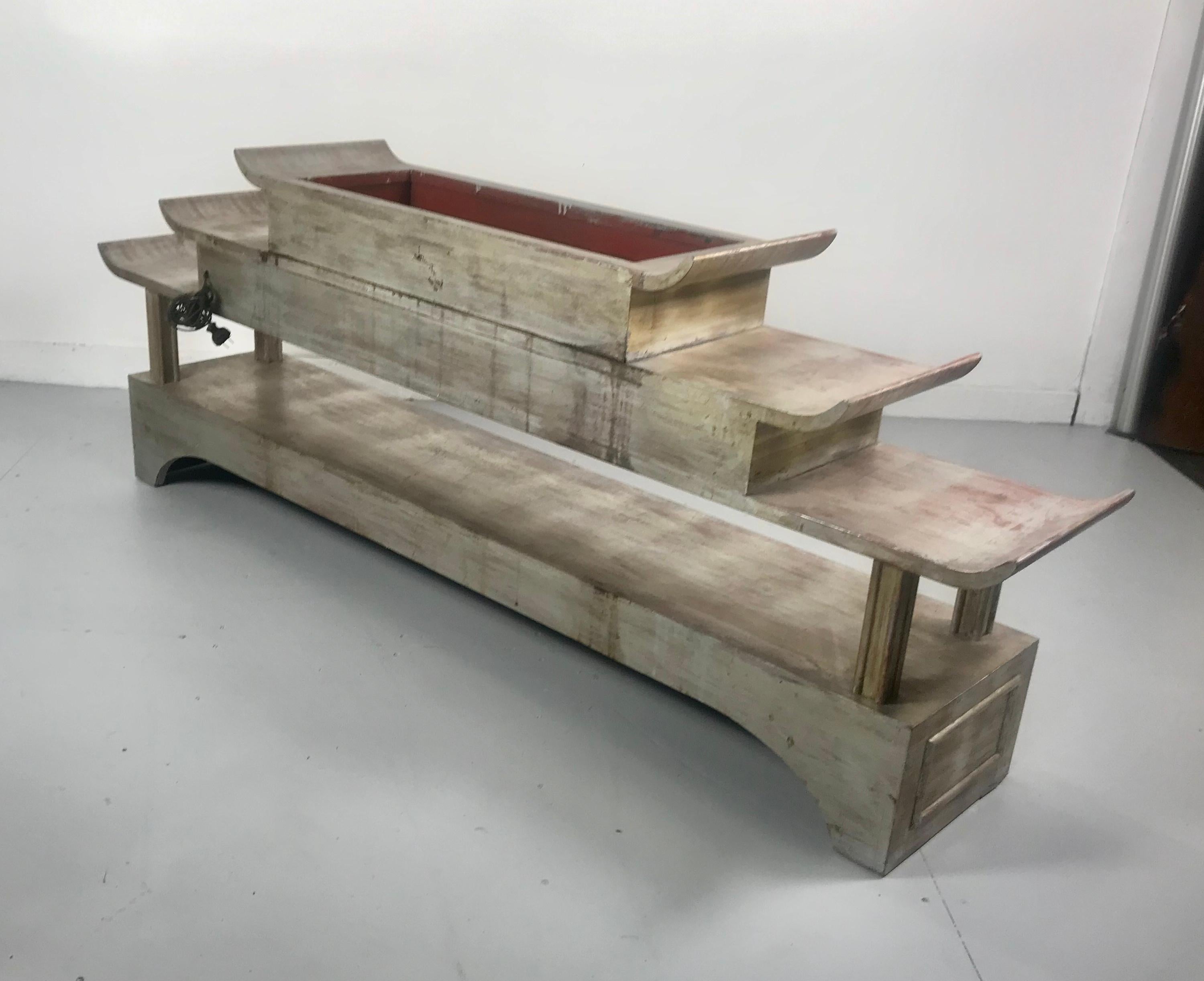 American Stunning Asian Design 1940s Silverleaf James Mont Lighted Planter / Console