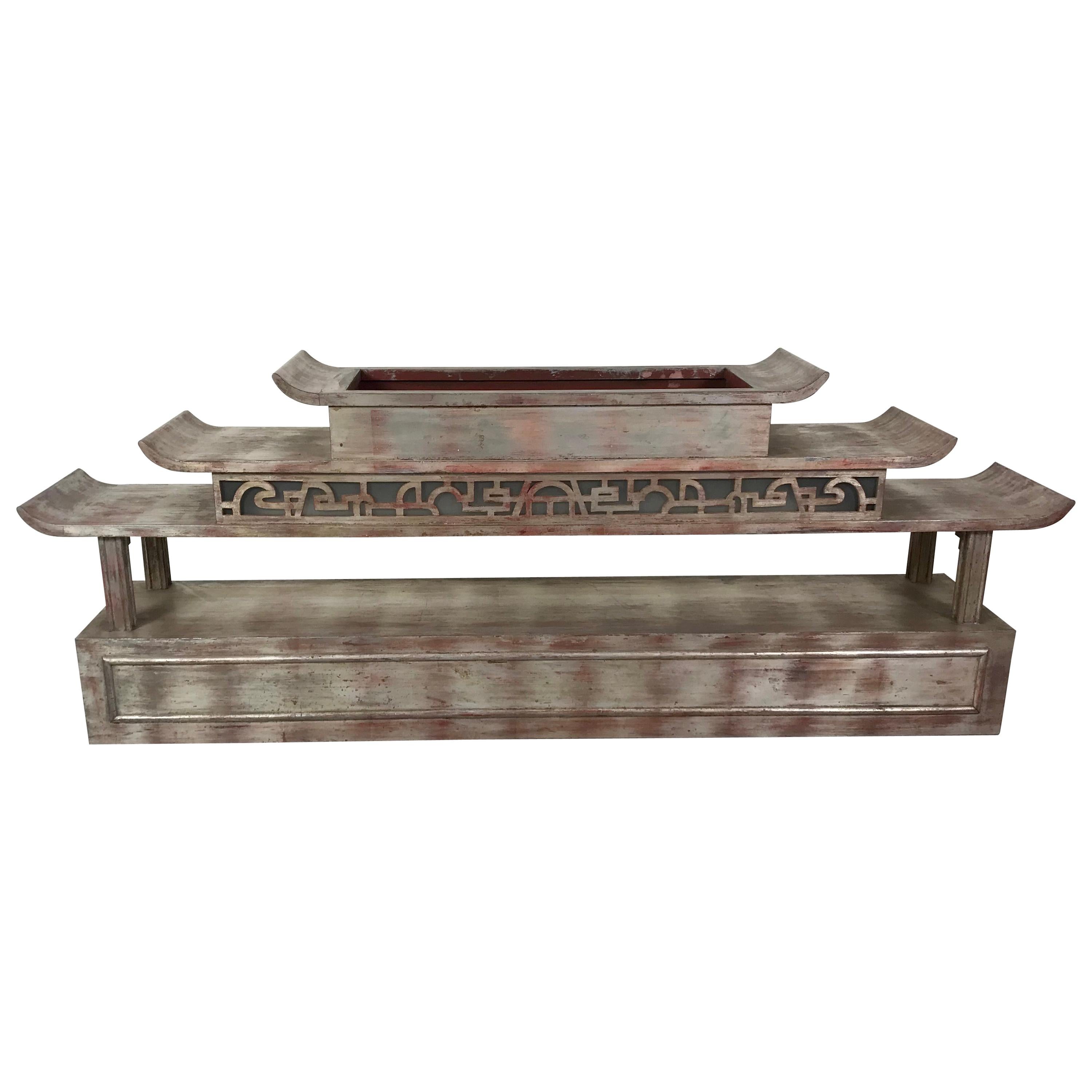 Stunning Asian Design 1940s Silverleaf James Mont Lighted Planter / Console