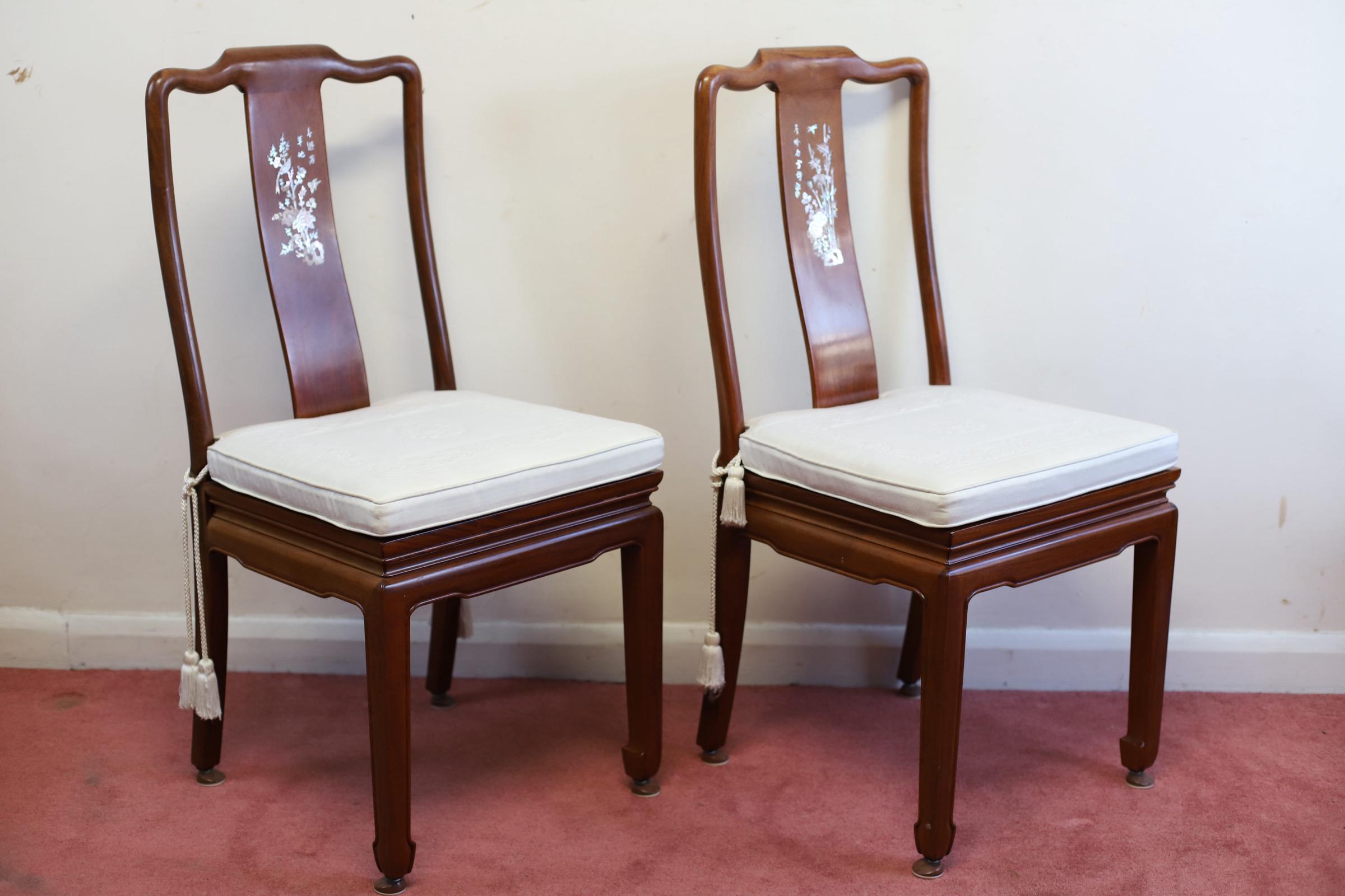 Stunning Asian Hardwood And Mother-of-pearl Inset Dining Table And Eight Chairs For Sale 3